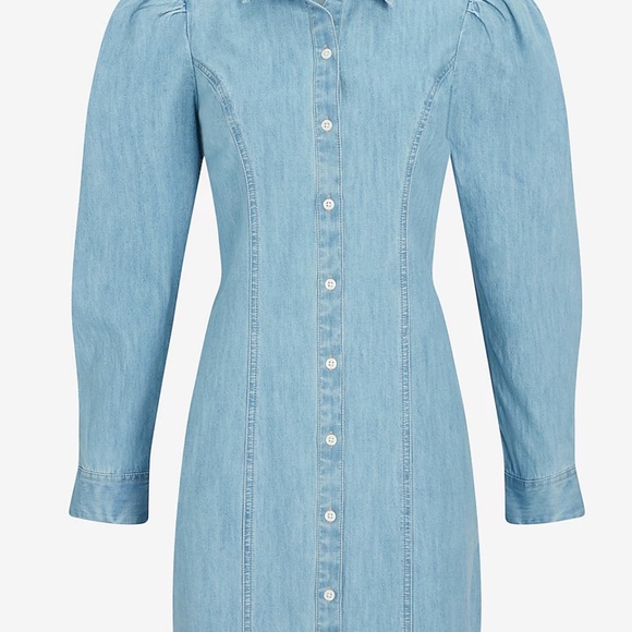 Expresss Denim Puff Sleeves button up dress- S - Picture 2 of 12
